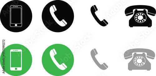 Telephone and smartphone communication icons set including handset and vintage phone symbols isolated on light background for contact and call concept
