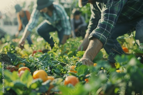Agricultural Scene of People Harvesting Crops