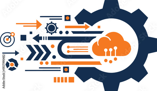 Cloud computing technology abstract data flow concept illustration
