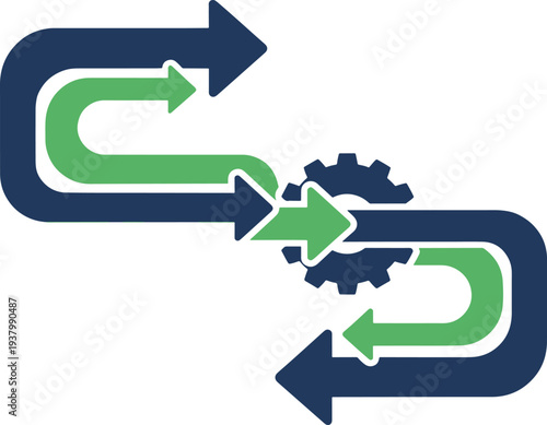 Business process workflow automation concept with arrows and gears
