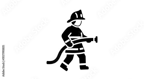 Firefighter Silhouette Holding Fire Hose.