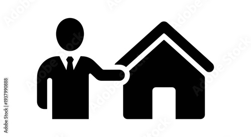 Man Showing House Icon Graphic.
