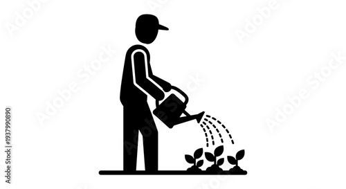 Man Watering Plants with Can.