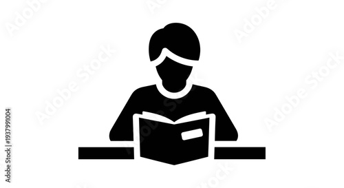 Person Reading Book Silhouette Icon.