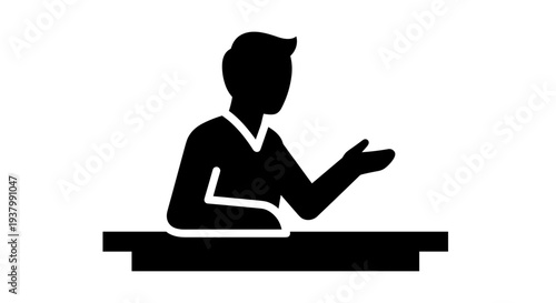 Silhouette of Person Speaking at Desk.