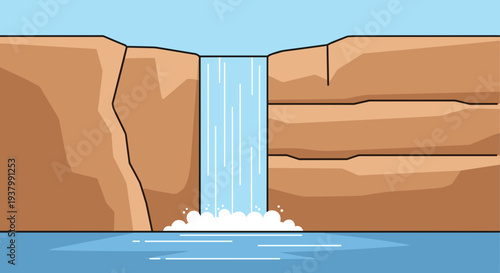 Waterfall Flowing into Blue Water.