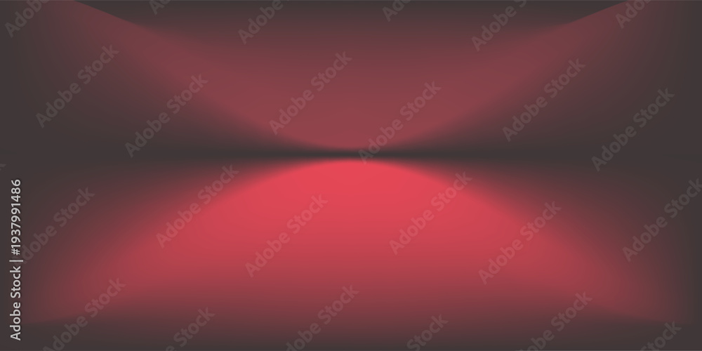 Obraz premium Red studio background. Abstract limbo podium studio room. Dark red gradient wall floor and spotlight scene. Showcase, promotion display. Vector stage mockup illustration