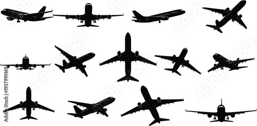 Plane icon collection vector aircraft pictogram set for aviation and travel design isolated on white