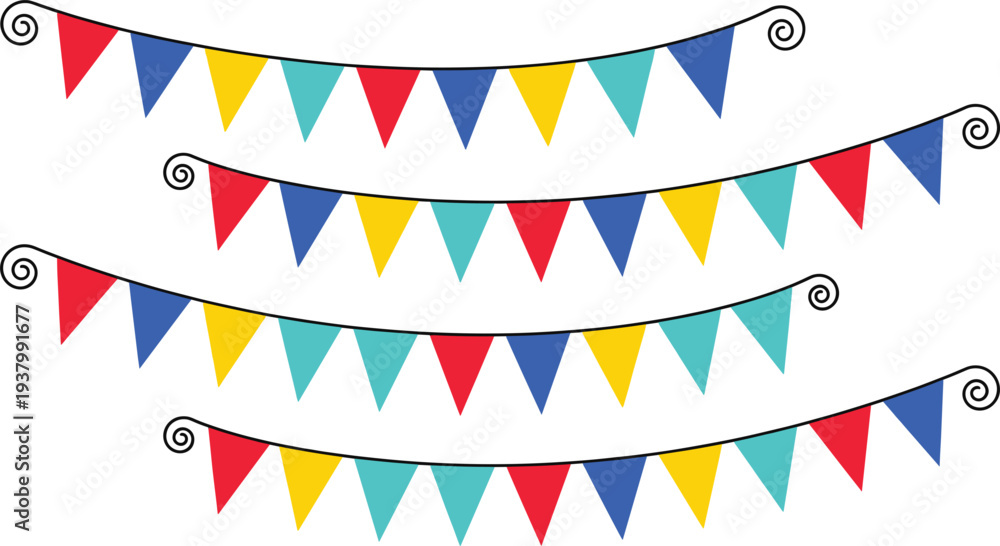 Obraz premium Colorful festive bunting flags garland decoration set for party celebration carnival birthday event banner illustration