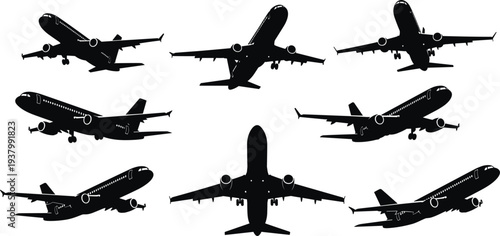 Plane icon collection vector aircraft pictogram set for aviation t airplane silhouette collection aviation 