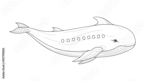 Whale-plane Illustration: A whimsical line illustration combines the majestic form of a whale with the functional elements of a plane, creating a surreal and imaginative artwork.