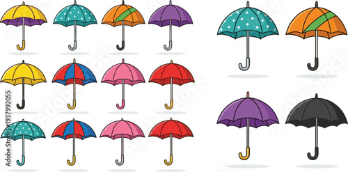 Colorful umbrella collection set rain protection accessory weather icon assortment rainy season illustration isolated