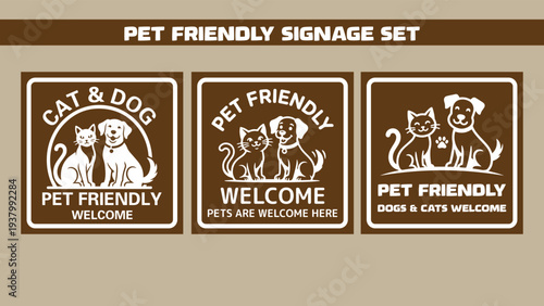 cat & dog signage pet friendly sign welcome vector set