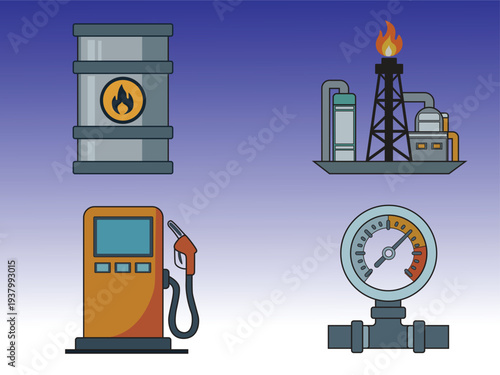 Oil Production Concept Icons on Gradient Background