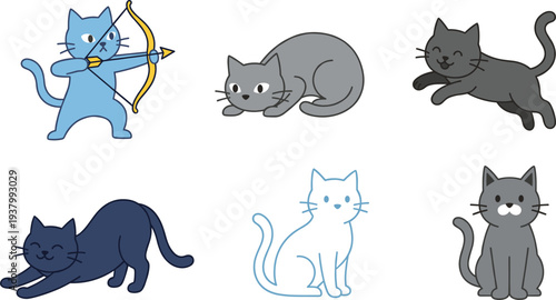 Cute cat cartoon character collection cupid kitten playful pet animal poses adorable feline vector illustration set