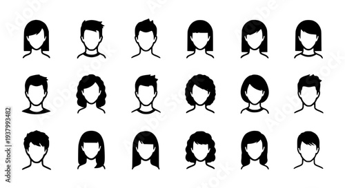 Avatars diverse male and female profiles with various hairstyles and facial features, vector icons...