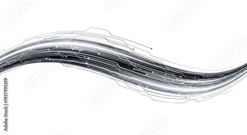 Abstract digital energy wave with glowing circuit lines