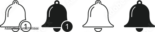 notification bell icon set with number one badge alert reminder message counter outline filled black white vector illustration