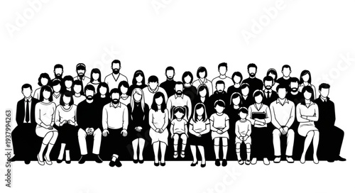 Large Family Group Portrait Illustration.