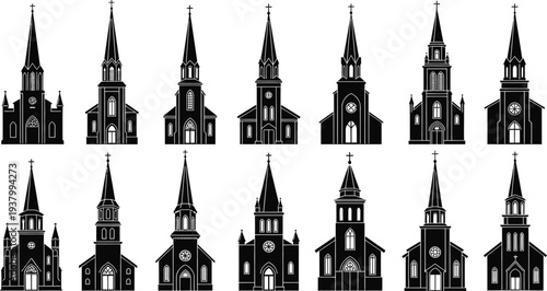 Collection of gothic church steeples and towers