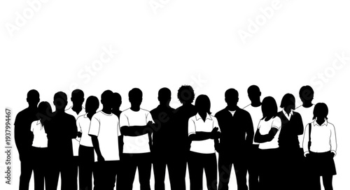 Group of People Standing Together Silhouettes.