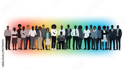 Diverse group of African American professionals standing together confidently.