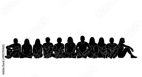Group of Women Sitting Together Silhouette.