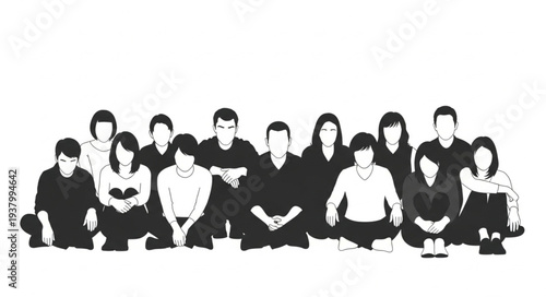 Group of Young People Sitting Together.