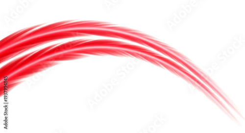 Abstract red glowing light streak curves on gray background