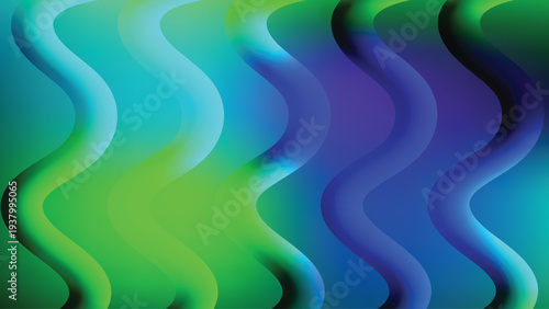 Flowing Blue and Green Wavy Digital Art Background