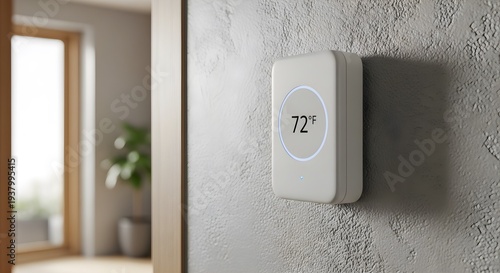 Smart Home Temperature Sensor Mounted on Interior Wall – Modern Home Automation Technology Concept in 4K