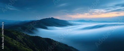 Panel kuchenny z motywem clouds softly embracing a mountain ridge at dawn evoke serene tranquility and hopefulness