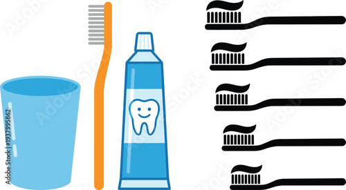Toothbrush toothpaste and mouthwash dental hygiene icons set isolated oral care tools healthy teeth cleaning concept