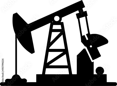 Silhouette of an oil pumpjack extraction rig. Vector illustration of fossil fuel industry, petroleum drilling, energy resources, and oil field machinery in a minimalist flat style.