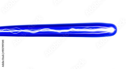 Blue energy beam with electric sparks on transparent background