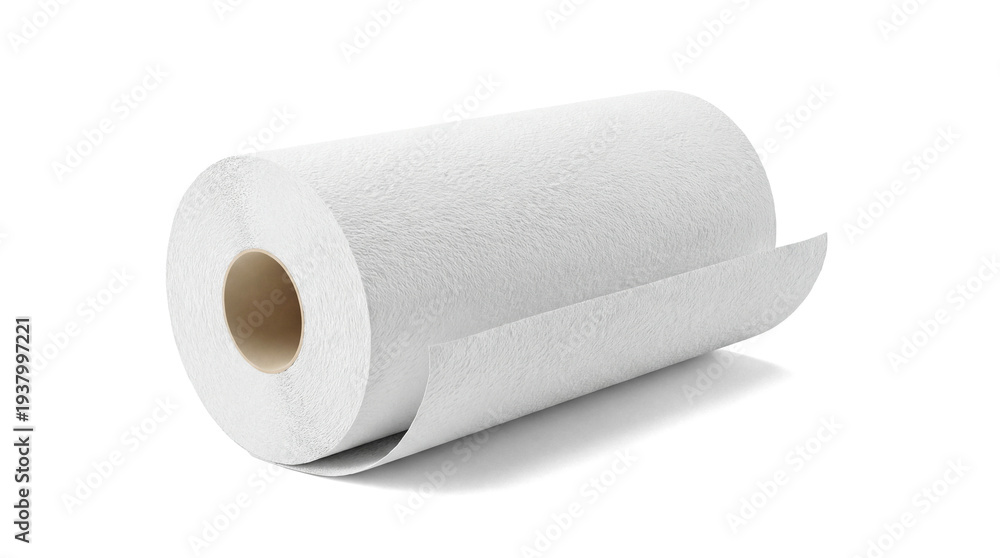 Fototapeta premium a full roll of white textured toilet paper with a brown core, studio isolated on black.