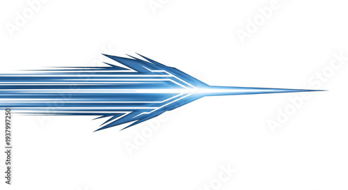Blue futuristic arrow light streak on transparent