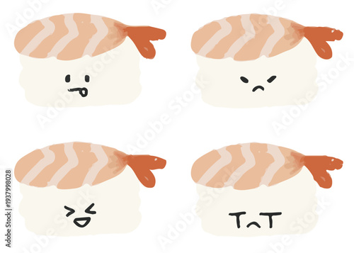 japanese shrimp sashimi nigiri rice illustration icon or restaurant menu