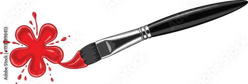  Paint brush with red paint splash artistic tool creative painting vector illustration design element isolated