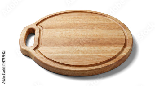 Foto a round wooden cutting board with a built-in handle and a juice groove, isolated on a transparent background