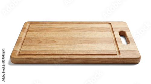 Cuadro en lienzo a rectangular wooden cutting board with a handle and juice groove, isolated on a transparent background