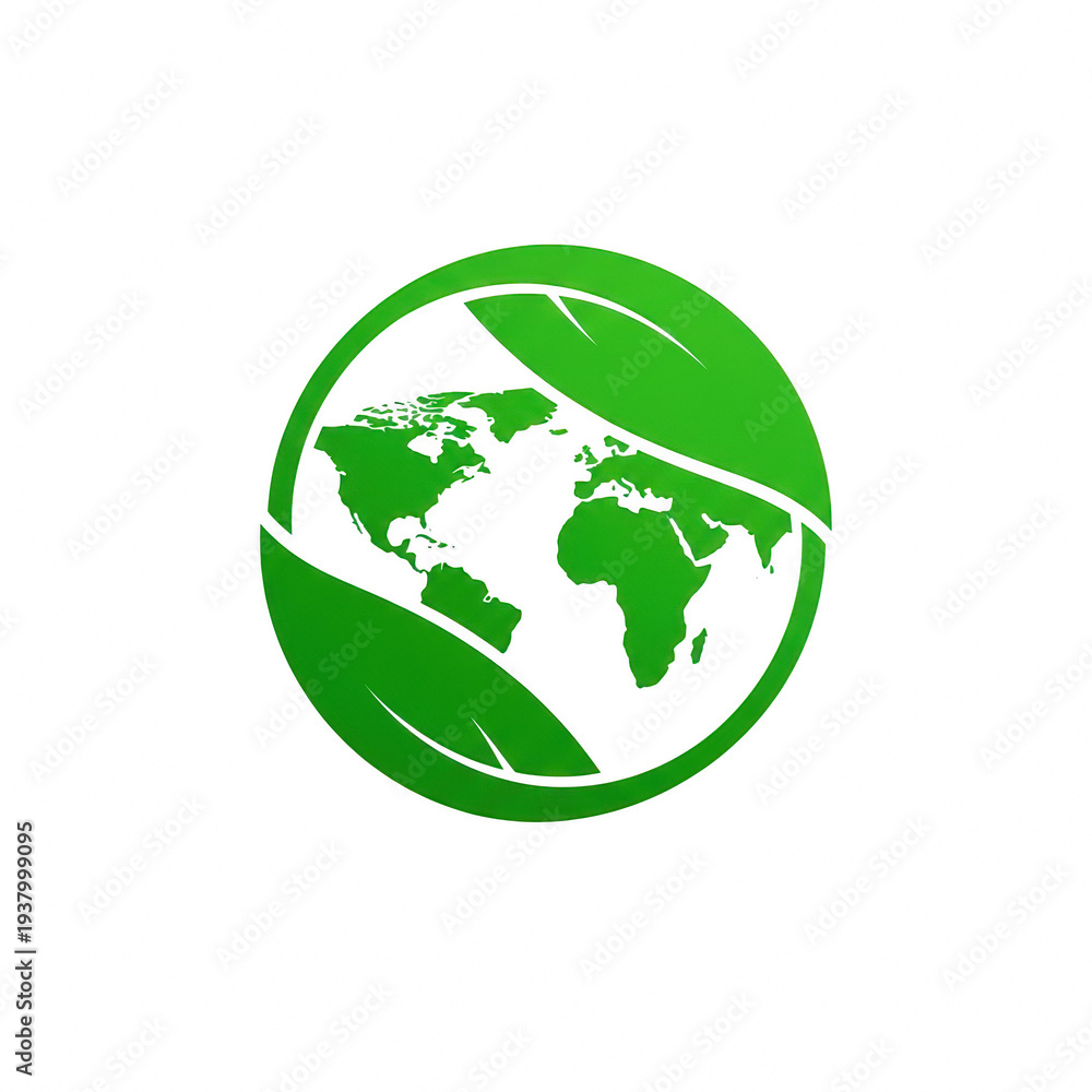 Fototapeta premium Green globe with leaves symbolizing eco friendly earth isolated on transparent background
