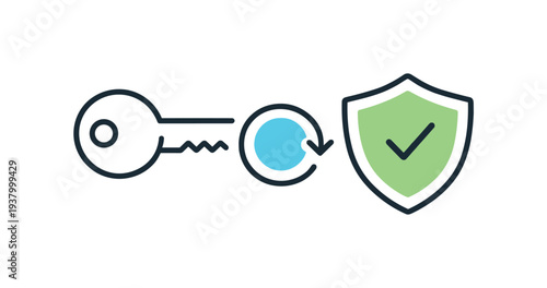Key and shield icon symbolizing secure access and data protection with a checkmark