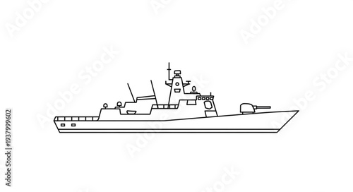 Military Naval Ship Illustration Side View.