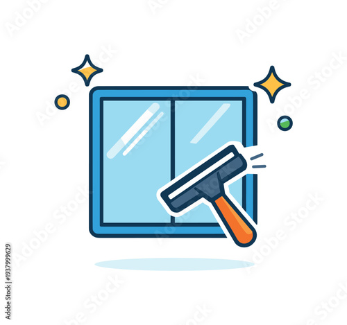 Window cleaning icon with squeegee and sparkling effect