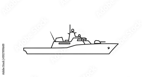 Military Naval Ship Illustration Side View.
