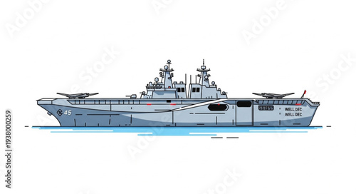 Military Aircraft Carrier Ship Illustration.