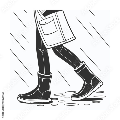 Vector illustration of person walking in rain boots