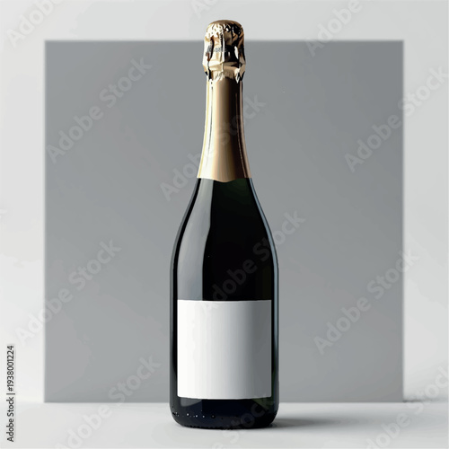 Champagne bottle mockup, A sleek, minimalistic bottle of champagne with a blank label mockup, A bottle of champagne with a label mockup, rendered in a high-contrast gre backgroud
