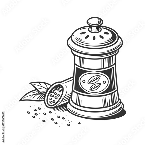 Vector illustration of coffee grinder with coffee beans